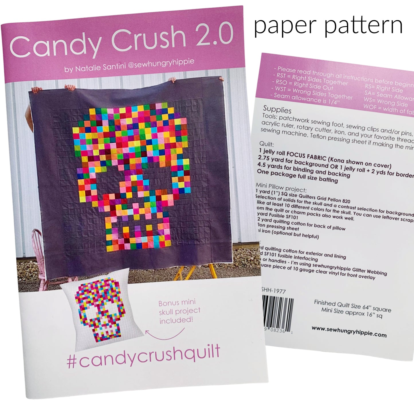 Candy Crush 2.0 Skull Quilt paper pattern