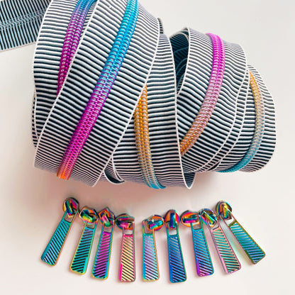 Rainbow zipper tape with tiny stripes, sewable